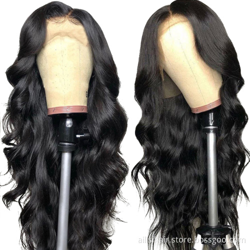 Cheap Wholesale Body wave Transparent  Lace Frontal Human Hair Wig Natural long Raw Brazilian Hair For Black Women